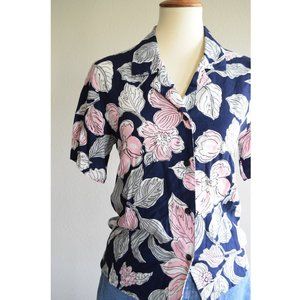 Vintage 90’s button down rayon top navy Medium